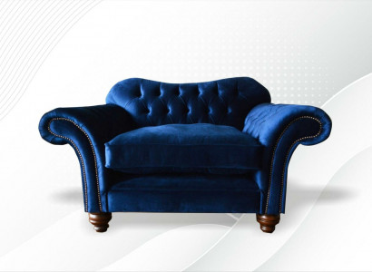 Wing chair armchair television design upholstered sofa couch Chesterfield fabric blue